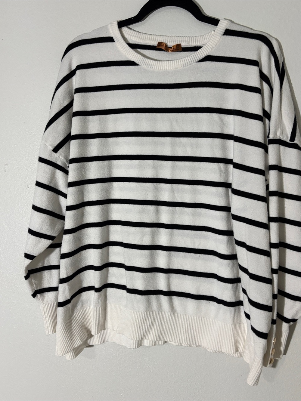 Belldini White and Black Striped Crewneck Sweater